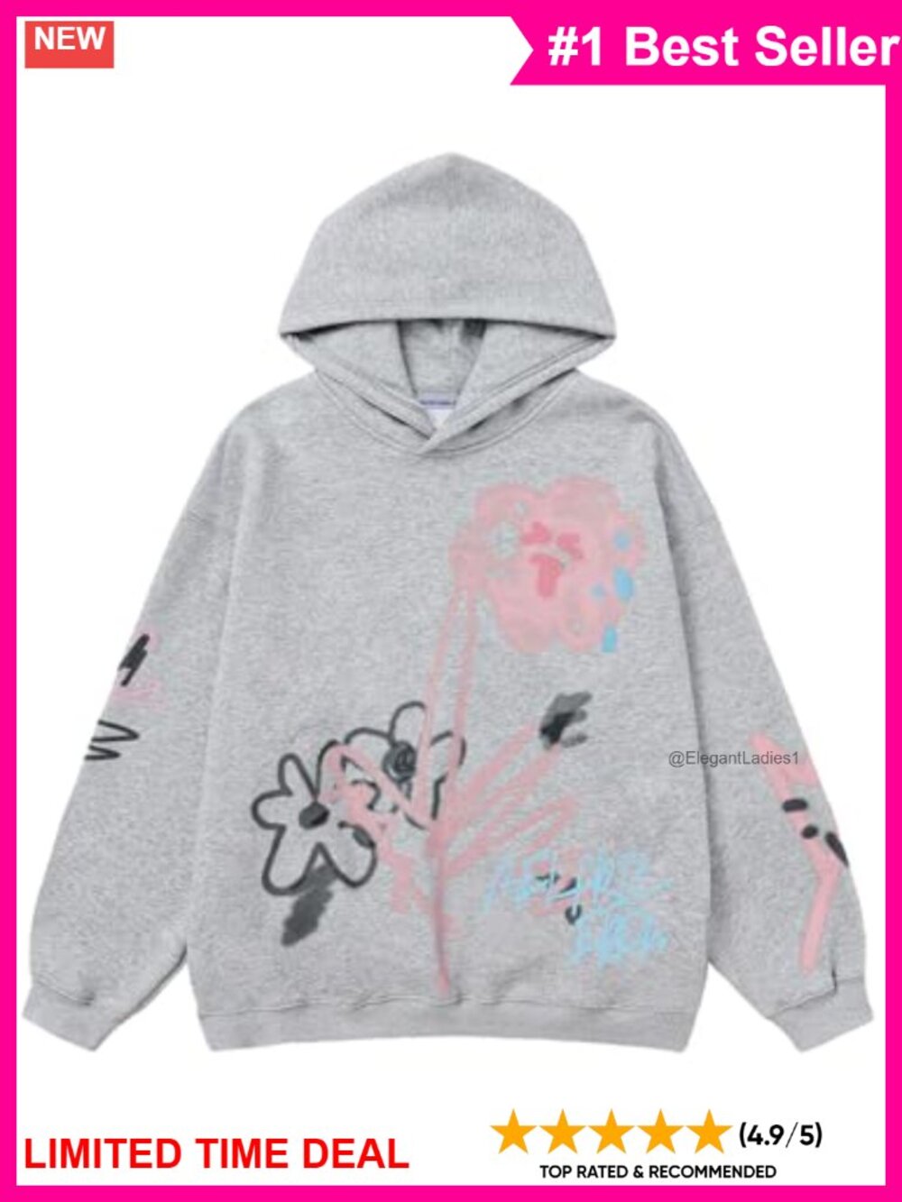 Oversized Graphic Fleece Hoodie Pullover Long Sleeve Casual Unisex